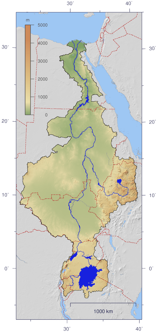 This is a map of the Nile and its drainage basin (https://upload.wikimedia.org/wikipedia/commons/2/2b/Nile_watershed_topo.png
